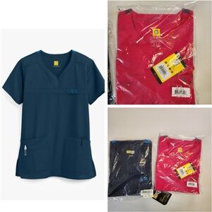 WonderWink WonderFLEX Patience Women's 4Pocket Stretch Scrub Top Lot of 2 new